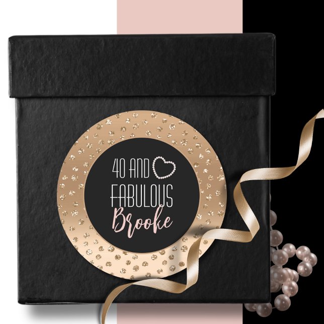 Sticker Rond 40 et Fabuleux fille Glam Chic Gold Black Blush (Créateur téléchargé)