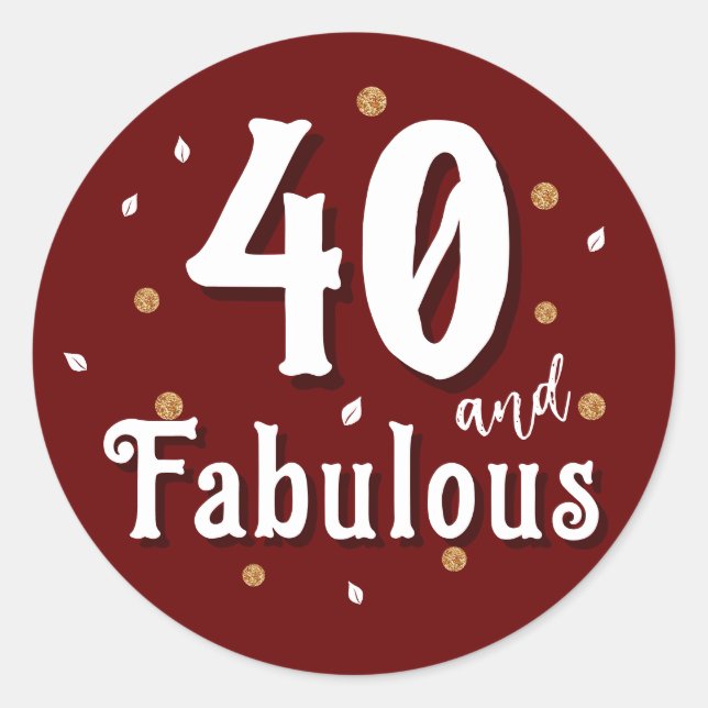 Sticker Rond 40 et Fabulous Parties scintillant Rouge 40e anniv (Devant)