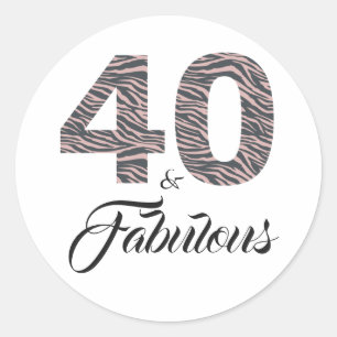 Sticker Rond 40 Fabuleux 40e anniversaire Silver Pink Black Zeb