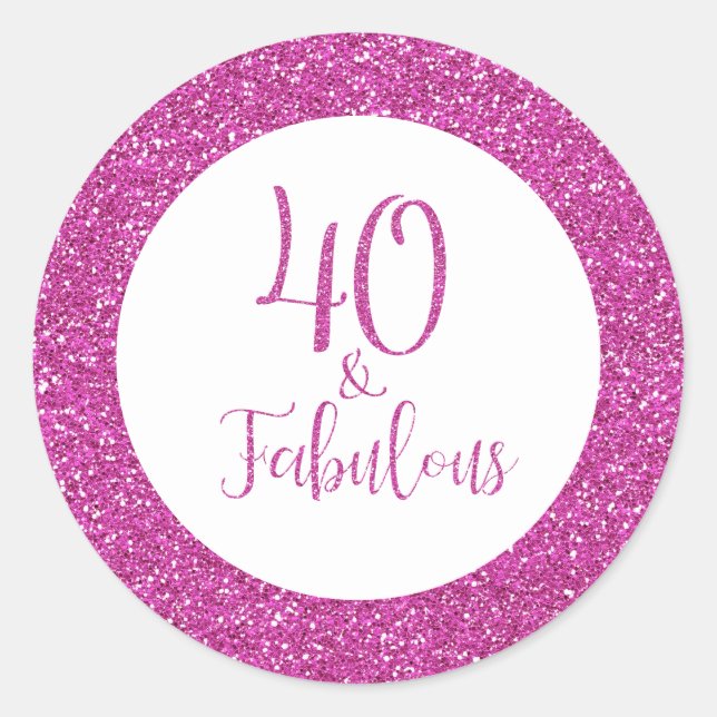 Sticker Rond 40 & Fabuleux Anniversaire Parties scintillant ros (Devant)
