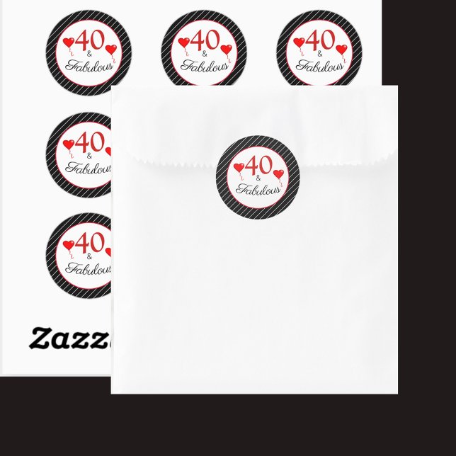 Sticker Rond 40 & Fabuleux Rouge 40e Anniversaire Noir Blanc Bl (40 & Fabulous Red 40th Birthday Black White Stripe Classic Round Sticker)