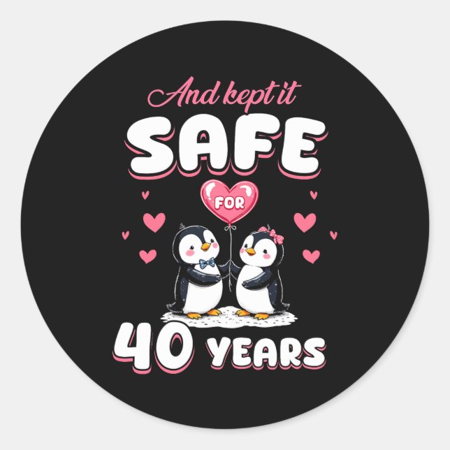 Sticker Rond 40 Years Wedding Anniversary Penguin Couples Match (Devant)