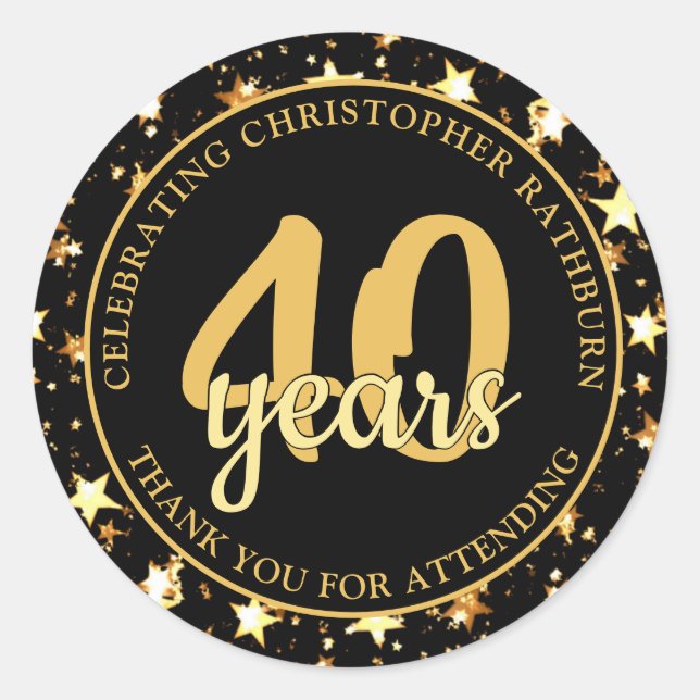 Sticker Rond 40e anniversaire Black and Gold Stars MERCI (Devant)