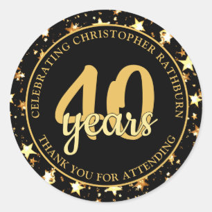 Sticker Rond 40e anniversaire Black and Gold Stars MERCI