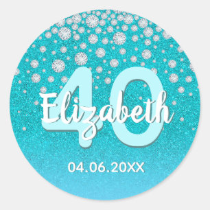 Sticker Rond 40e anniversaire diamants parties scintillant bleu