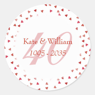 Sticker Rond 40e anniversaire du Mariage Ruby Hearts Confetti