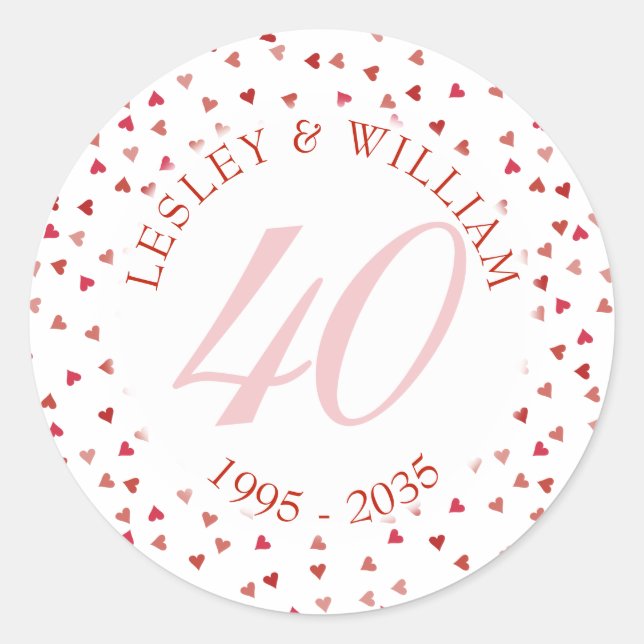 Sticker Rond 40e anniversaire du Mariage Ruby Hearts Confetti (Devant)