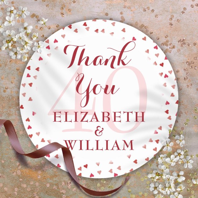 Sticker Rond 40e anniversaire du Mariage Ruby Hearts Merci (40th Wedding Anniversary Ruby Hearts Thank You Classic Round Sticker)