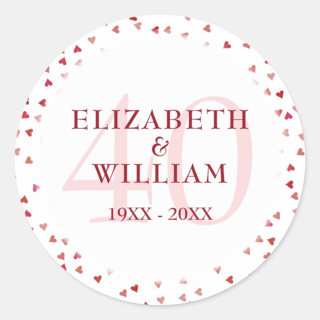 Sticker Rond 40e anniversaire du Mariage Ruby Love Hearts Confe (Devant)