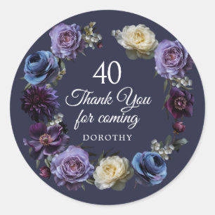 Sticker Rond 40e anniversaire Moody Purple Flower Merci Favor
