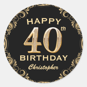 Sticker Rond 40e anniversaire Parties scintillant noir et or ca