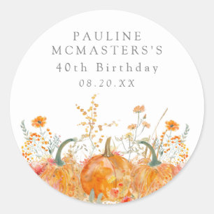 Sticker Rond 40e Anniversaire Pumpkin Fleur folle Faveur person