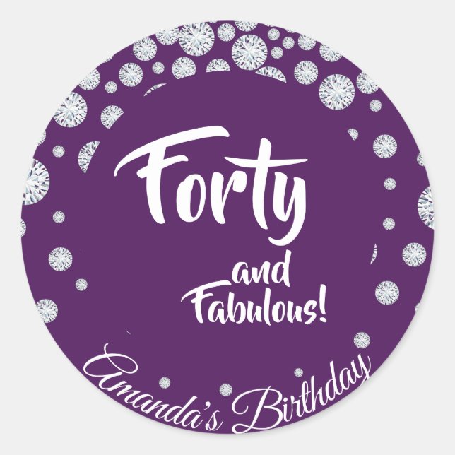 Sticker Rond 40ème fabuleux diamants de fête d'anniversaire sur (Devant)