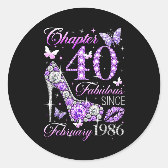 Sticker Rond 40th Birthday Queen Chapter 40 Fabulous Since 1986 (Devant)