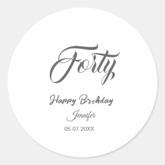 Sticker Rond 40th forty letterbirthday add name date year gray 
