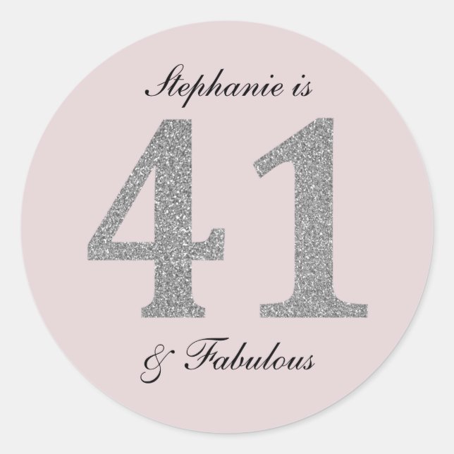 Sticker Rond 41e anniversaire Blush Pink Silver Grey Parties sc (Devant)