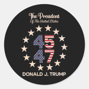 Sticker Rond 45 47 Donald Trump 2024 Drapeau américain (sur Byc