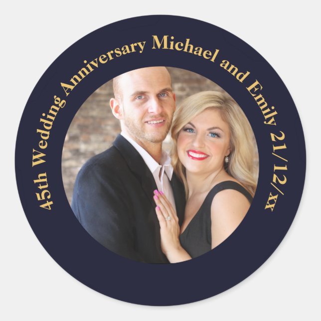 Sticker Rond 45e ANNIVERSAIRE PHOTO Marine Gold (Devant)