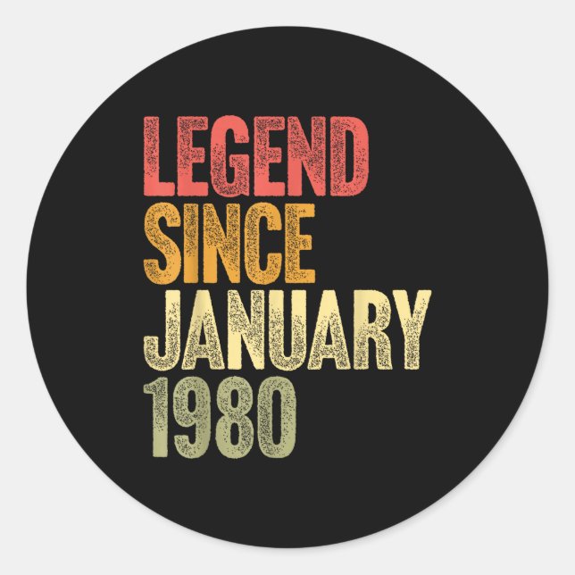 Sticker Rond 46 Year Old Legend Since January 1980 Retro 46th B (Devant)