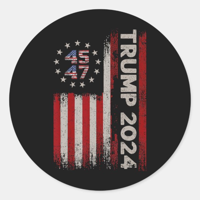 Sticker Rond 47 Élection du drapeau américain Donald Trump 2024 (Devant)
