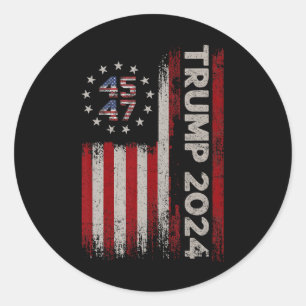 Sticker Rond 47 Trump 2024 Drapeau américain (sur le dos) 1