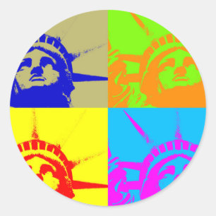 Sticker Rond 4 Couleur Pop Art Lady Liberty
