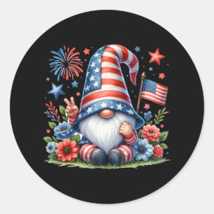Sticker Rond 4 juillet Américain Patriotique Gnome Usa Independ