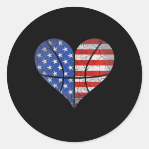 Sticker Rond 4 juillet American Flag Basketball Heart USA Wom