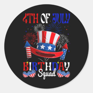 Sticker Rond 4 juillet Anniversaire Squad Us Drapeau Feu d'arti
