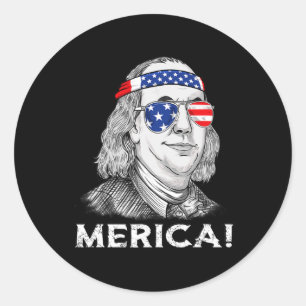 Sticker Rond 4 juillet Ben Franklin Merica USA Garçons Filles E
