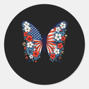 Sticker Rond 4 juillet Beurre mignon Fleur Rouge Blanc Bleu U