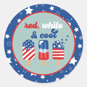 Sticker Rond 4 juillet Bleu Rouge Blanc Anniversaire