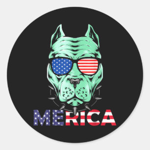 Sticker Rond 4 juillet drôle de Pitbull Jour de l'Indépendance
