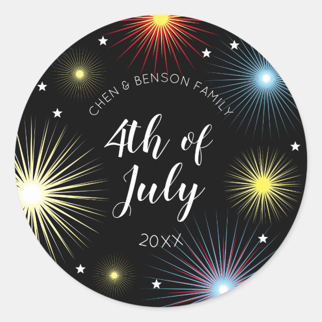 Sticker Rond 4 juillet Fête de famille Fireworks (Devant)