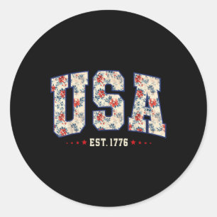 Sticker Rond 4 juillet Fleur Drapeau Américain Patriotique État