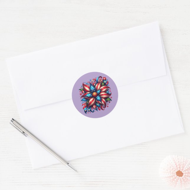 Sticker Rond 4 juillet florale (Enveloppe)