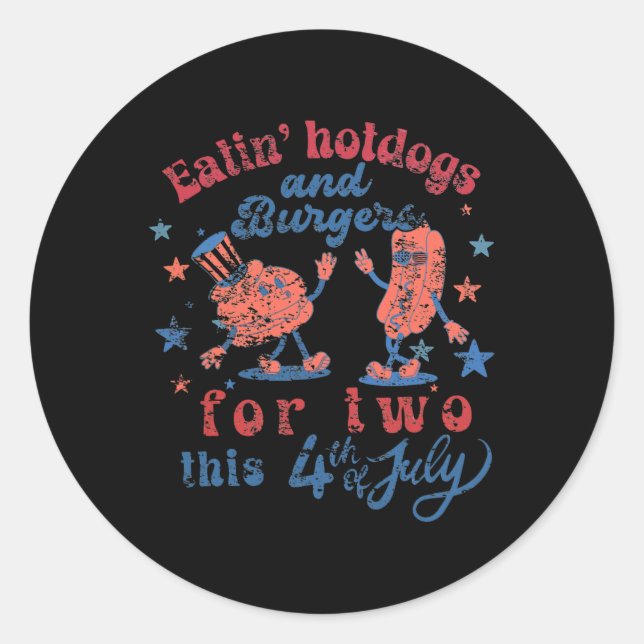 Sticker Rond 4 juillet Grossesse Manger Hotdogs Et Burger Pour (Devant)