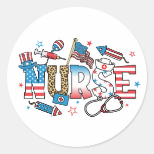 Sticker Rond 4 juillet infirmière patriotique