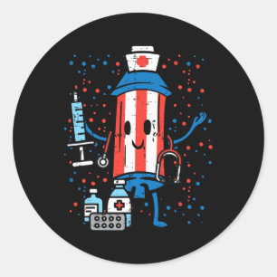Sticker Rond 4 juillet Infirmière Pirate Funny America Scruter