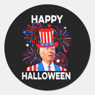 Sticker Rond 4 juillet Joyeux Halloween Drôle Biden Confus