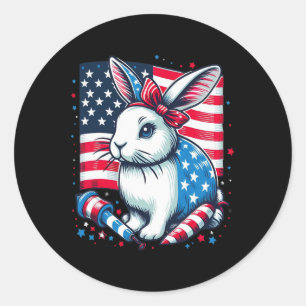 Sticker Rond 4 juillet Lapin Patriotique Usa American Flag Rabb