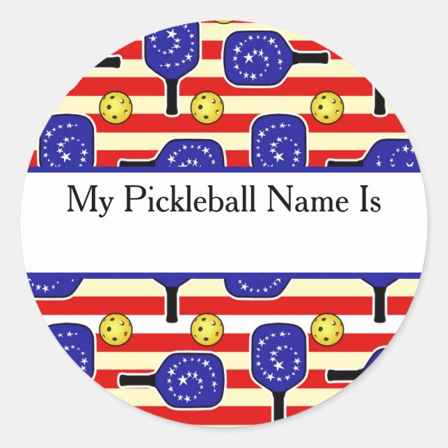 Sticker Rond 4 juillet Ligue des Échelles De Pickleball Mon Nom (Devant)