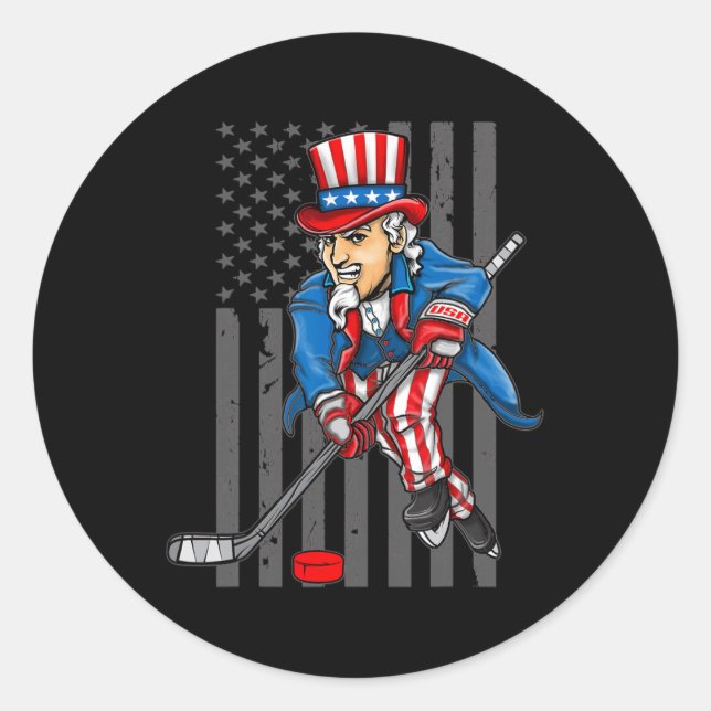 Sticker Rond 4 juillet Oncle Sam Hockey sur glace garçons Ameri (Devant)