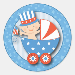 Sticker Rond 4 juillet Patriotic Baby Baby shower garçon mignon