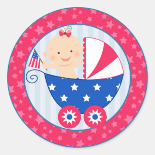 Sticker Rond 4 juillet Patriotique Bébé Baby shower fille migno