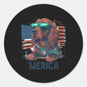 Sticker Rond 4 juillet Patriotique Irlandais Setter Chien Meric