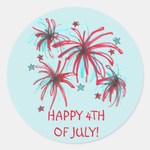 Sticker Rond 4 juillet Quatrième feu d'artifice Patriotique USA