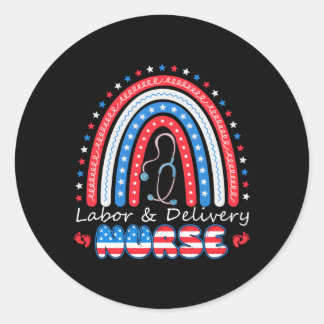 Sticker Rond 4 Juillet Rainbow Stethoscope Patriotic Labor Deli