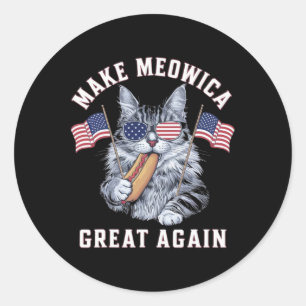 Sticker Rond 4 juillet Rendre la méowica grande à nouveau drôle