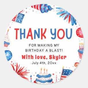 Sticker Rond 4 juillet Rouge Blanc Bleu Merci d'anniversaire